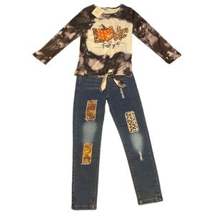 NWT 806 Girl 2 Piece Jeans and Shirt Fall Set, Size 8/9